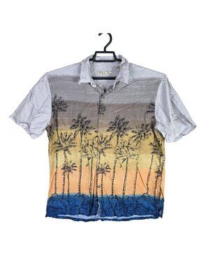 Mens Batik Bay Hawaiian Button Up Shirt Short Sleeve 100% Rayon Palm Trees L